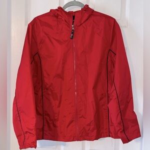 Women’s i5 Apparel Windbreaker Jacket, Large, Red, black piping, hood